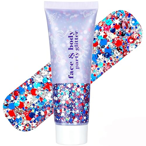 Red White and Blue Face and Body Glitter Stick for 4th of July