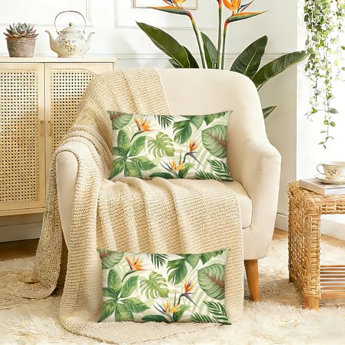 Tropical Palm Leaf Throw Pillow Cover, 12x20 Decorative Cushion Case