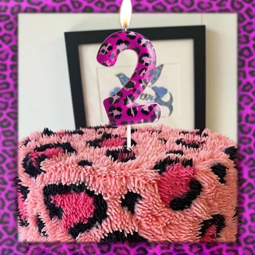 Pink Leopard Number 2 Birthday Candle - Animal Theme Decor