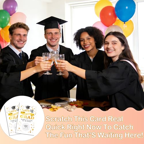 Graduation Scratch Off Game Cards 50 Pcs White Gold Party Activity
