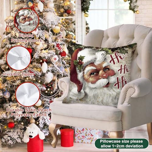 Lanpn Vintage 16x16 Christmas Pillow Covers Set of 4 - Retro Holiday Designs