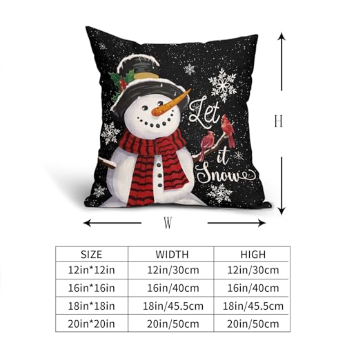 Christmas Black Pillow Covers 18x18 Inch Snowman Snowflake Set of 2 - Holiday Home Decor