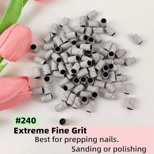 Nail Drill Sanding Bands 240 Grit White with Mandrel Bit 100 Pcs
