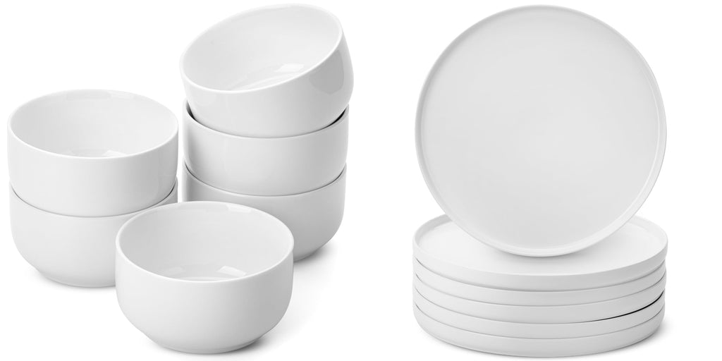 BTaT- White Cereal Bowls, Set of 6, 22 Ounces and Porcelain White Dinner Plates, Set of 6, 10.6 inch