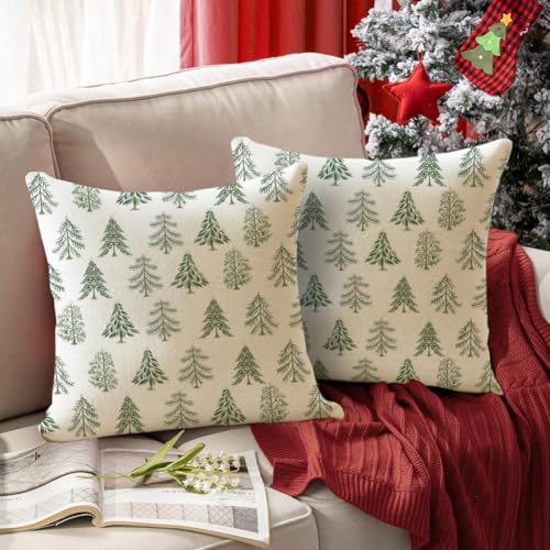 RABUSOFA Christmas Pillow Covers Set of 2 - 18x18 Inch Decorative Throw Pillows for Holiday Decor