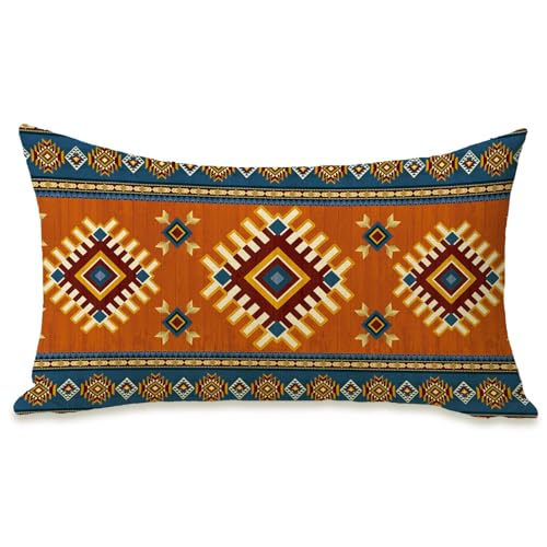 Southwest Native American Lumbar Pillow Cover, Blue Brown Geometric 12x20