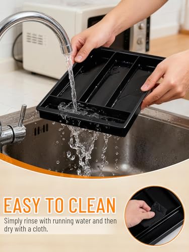 Adjustable Black Silverware Drawer Organizer - Expandable Utensil Tray