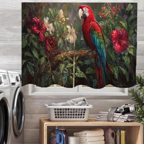 Tropical Parrot Floral Kitchen & Laundry Room Curtain 55x31 Inch