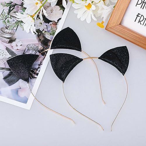 WLLHYF Glitter Cat Ears Headband 2 Pcs Black Sequins Hair Hoop