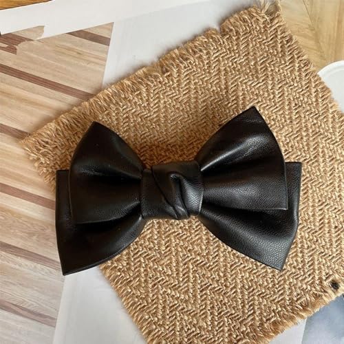 PU Leather Bow Hair Clip Black Korean Style Duckbill Hairpin 8 Inch