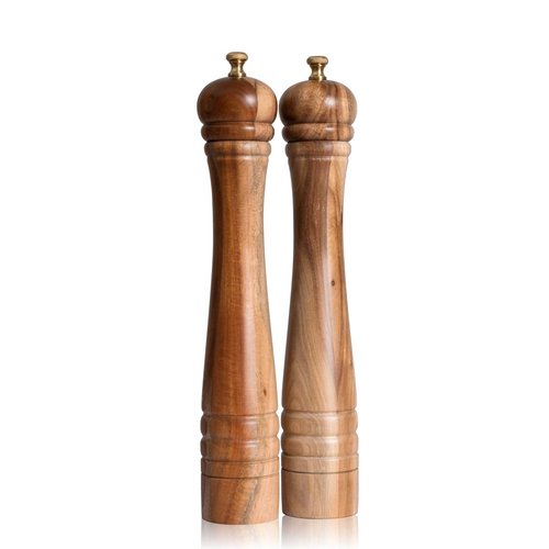 DeroTeno Salt and Pepper Mill Set, Pepper Grinder with Adjustable Stainless Steel Grinder, Salt Grinder with Ceramic Grinder, Acacia Wood, Height 30 cm / 12 inch