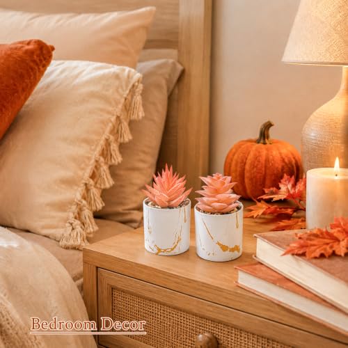 Der Rose 2-Pack Orange Fall Fake Plants in Gold Accent Pots