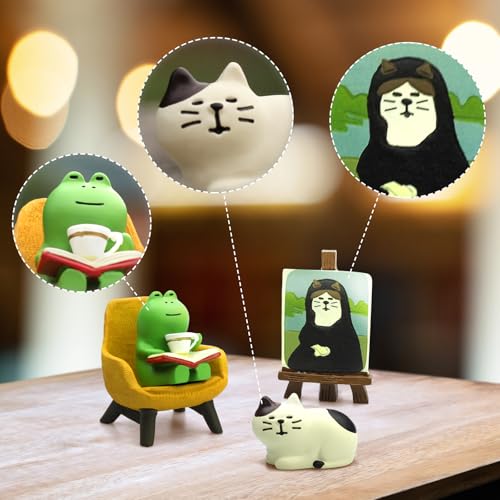 RAQWI Frog Reading Figurines Set of 4 - Mini Resin Desk Decor, First Set