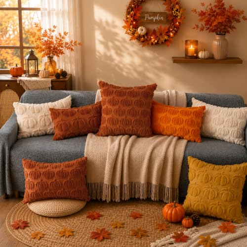 Beige Big Pumpkin Pillow Cover 12x20 - Cozy Fall Decor