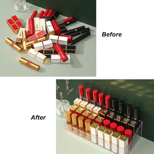 24-Slot Lipstick Organizer - Clear Plastic Cosmetic Display Holder