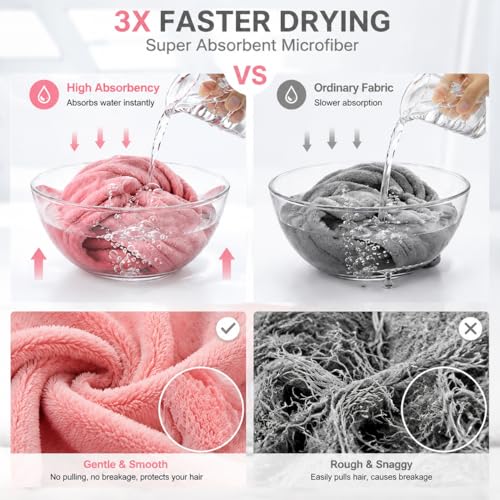 ADOGO Microfiber Hair Towel 2 Pack - Pink & Purple Drying Wraps for All Hair Types