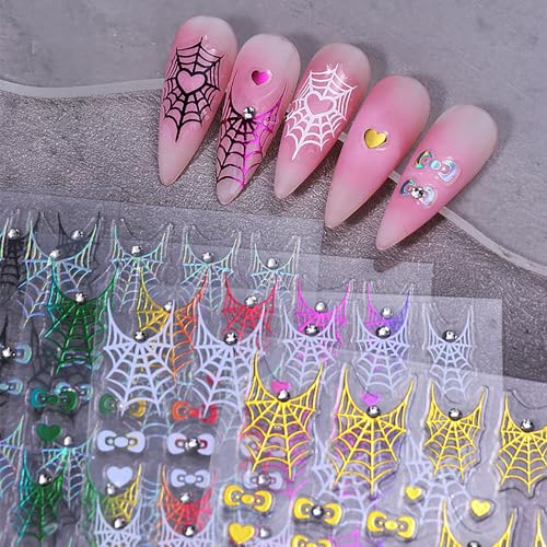 Spider Web Nail Art Stickers - 4 Sheets 3D Metallic Decals