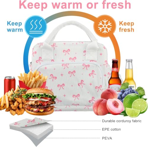 Large Pink Bow Insulated Lunch Bag with Adjustable Shoulder Strap