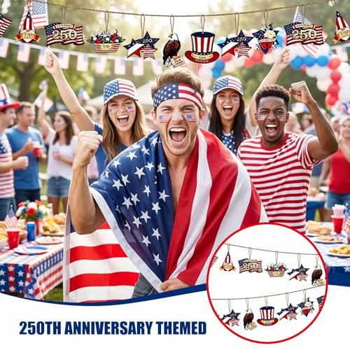 36 Patriotic Wooden Ornaments for 250th Anniversary Celebration