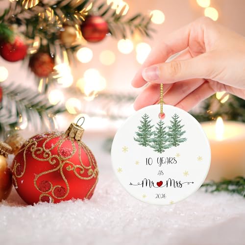 10th Tin Anniversary Ornament 2026 - Elegant Ceramic Gift with Gold String - 10 Year Celebration Keepsake - Variation: 10 Years