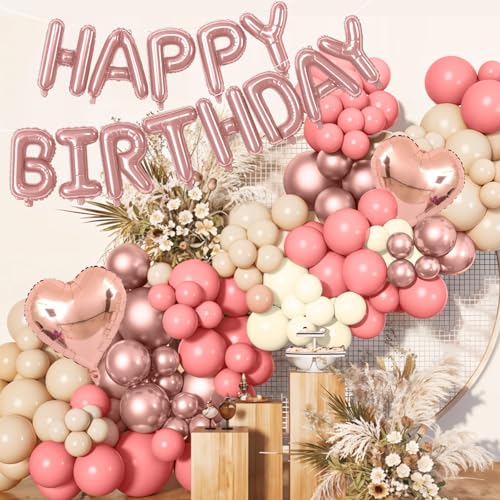 Togvu Happy Birthday Balloon Banner Set - Rose Gold Boho Party Decor