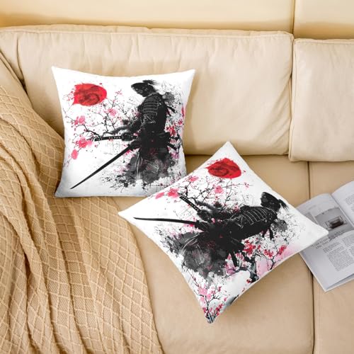 Feelyou Japanese Samurai Throw Pillow Covers - Set of 2, 18x18"