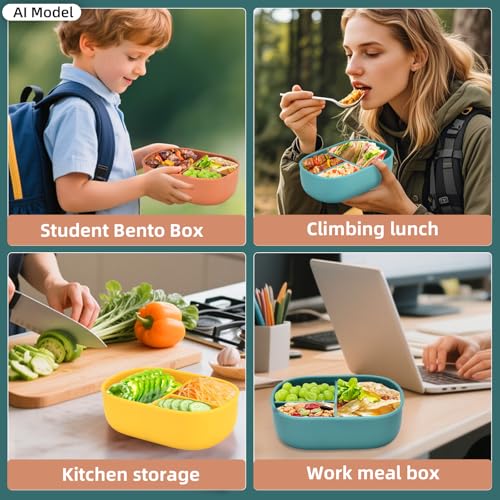 Leakproof Bento Box - 1 Pack Silicone Lunch Container with 3 Compartments