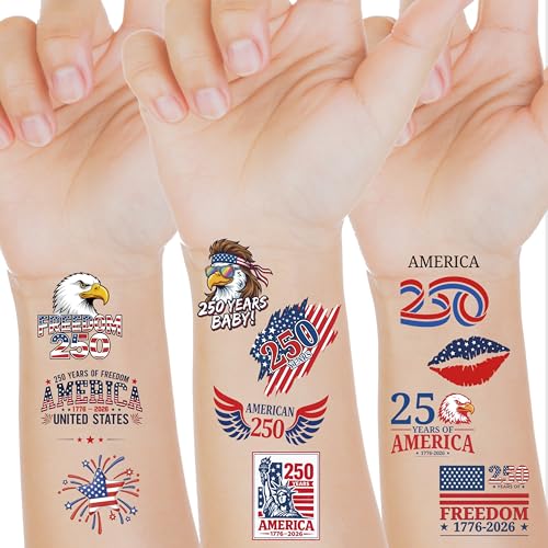 USA 250th Anniversary Temporary Tattoos - 60 Styles American Flag Party Favors