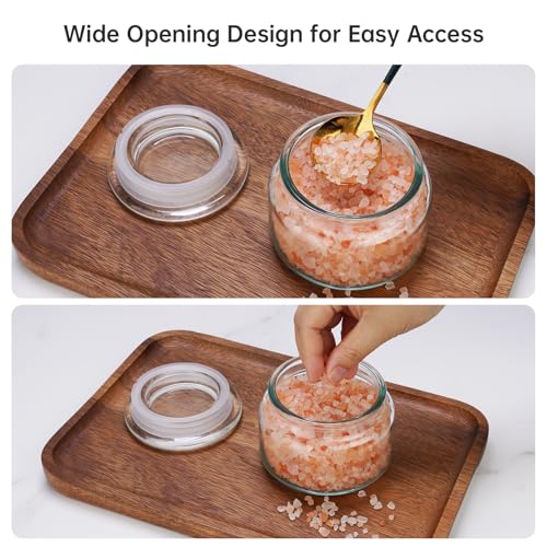 NiHome 280ml Glass Salt Cellar with Airtight Lid - Wide Mouth Spice Jar