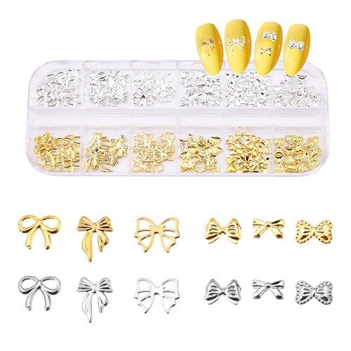 3D Alloy Bow Nail Charms Gold and Silver Bowknot Jewels for Manicure Art