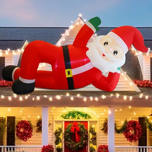 Giant Inflatable Christmas Santa Claus - 12FT Lighted Outdoor Holiday Decor with Built-In LED Lights - Santa Variation