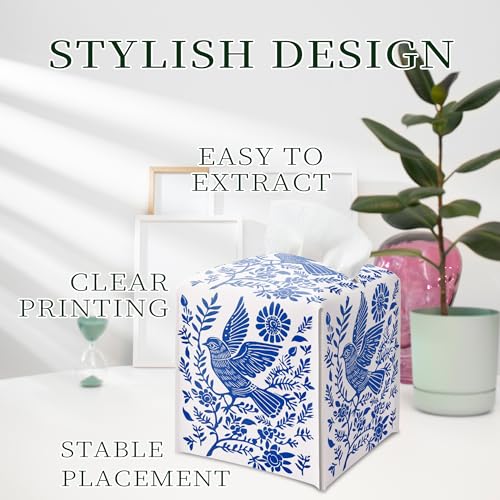 Colorful06 Scandinavian Boho Leather Tissue Box Holder - Square Design for Home and Office