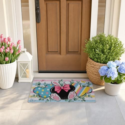 Easter Bunny Front Door Mat, 17x29 Inch Non-Slip Decorative Entryway Rug