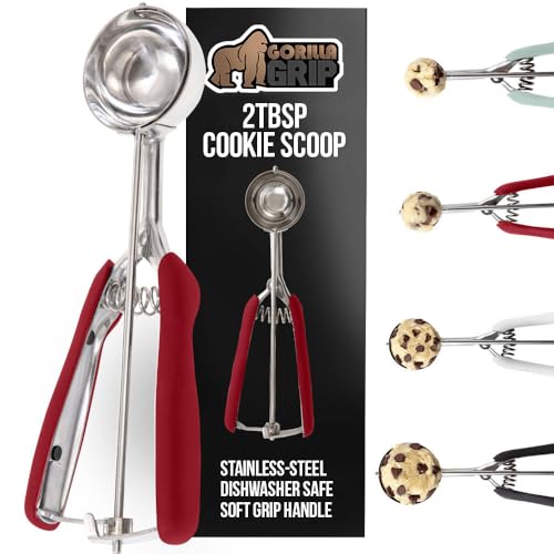 GORILLA GRIP Stainless Steel Cookie Scoop, 2 TBSP Red Trigger Release Scooper