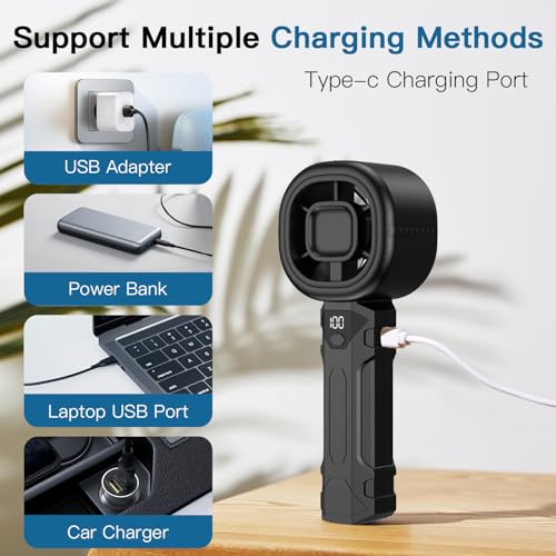 WXX Portable Handheld Turbo Fan Black - Mini Personal Fan with Digital Display