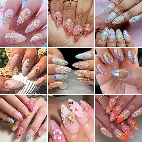 3D Metal Nail Art Studs Ocean Theme Gold Charms with Tools 2 Boxes