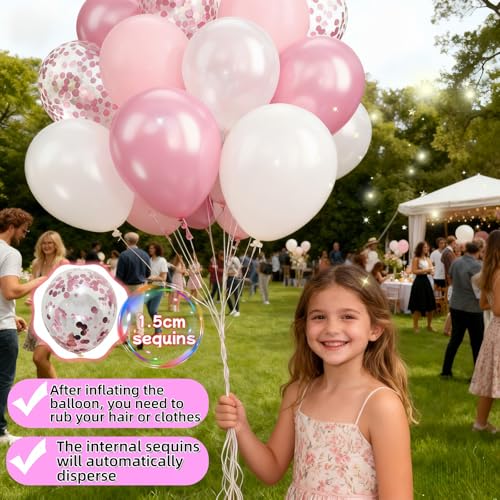 30-Pack Pink & White Pearl Latex Balloons with Confetti