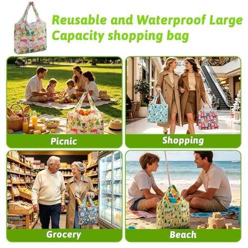 SZUAH Animal-6pcs Reusable Foldable Grocery Shopping Bags Nylon Tote Set