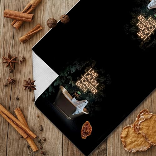 LUKIPOM Halloween Ghost Hand Towel - Black Waffle Texture 16x24 Inch