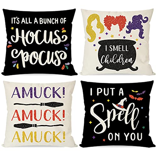 PANDICORN Halloween Throw Pillow Covers 18x18, Hocus Pocus Set of 4