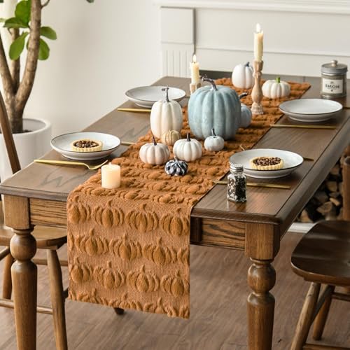 Caramel Faux Fur Pumpkin Fall Table Runner 13x48 Inch - Autumn Decor