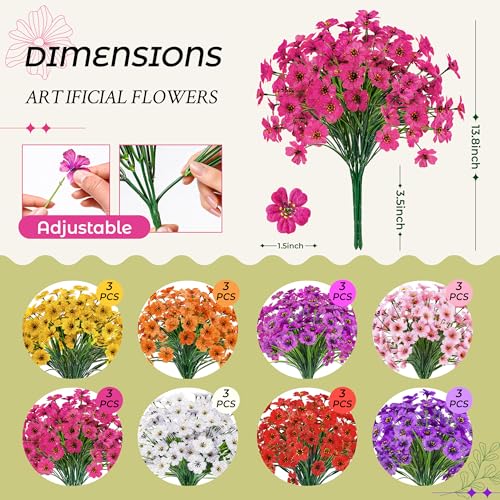 Der Rose 24 Bundles UV Resistant Artificial Flowers - 13" Faux Plants for Outdoor Decor