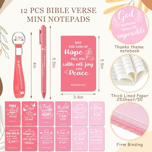 Christian Holiday Gift Set with Bible Verse Cups, Notebooks, Pens & Keychains - Gradient Pink, 12 Pieces