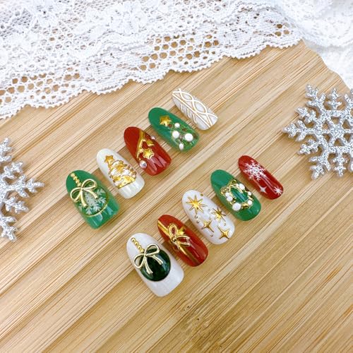 Christmas Press on Nails Medium Almond Fake Nails 3D Holiday Designs