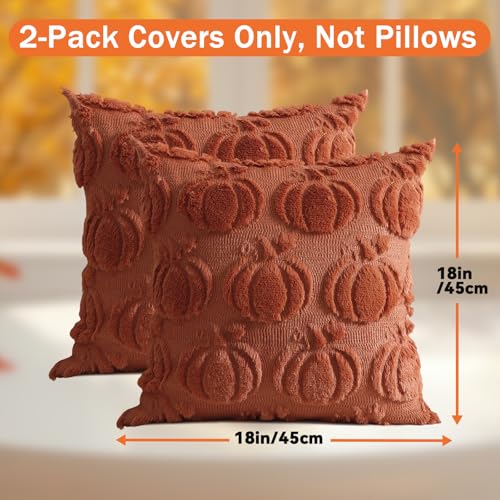 Coddsmz Fall Pumpkin Throw Pillow Covers 18x18 Inches Set of 2 Rust Caramel Plush Halloween Decor