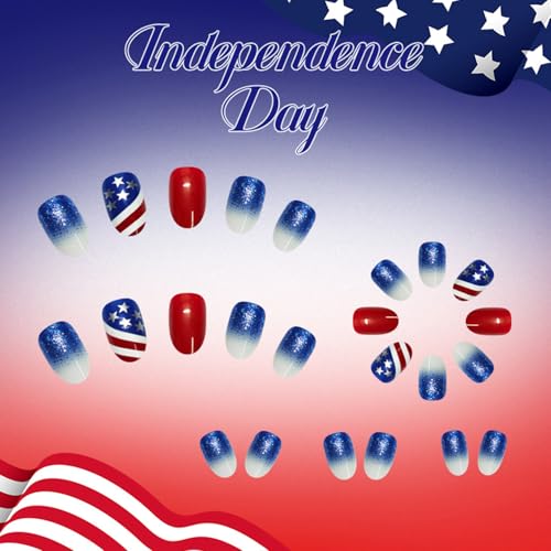 4th of July Medium Oval Press on Nails US Flag Star Acrylic False Nails