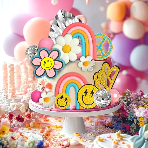 25 Pcs Boho Rainbow & Flower Cake Toppers for Birthday & Party Decor