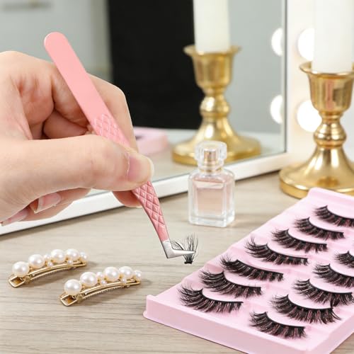 Yuomeaz Pink Eyelash Extension Tweezers Set, 2-Piece Zinc Alloy Precision Lash Tweezers for Classic and Volume Lashes