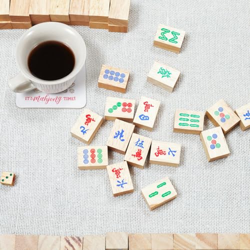 4-Piece Mahjong Wooden Drink Coasters - Decorative Game Night Accessories