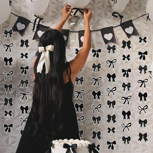 Black Bow Party Decorations - 8 Piece Hanging Decor Set